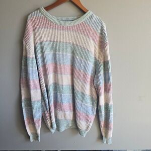 Vintage Jersild Womens Knit Sweater XL Pastel Striped‎ USA Pullover Cotton Crew